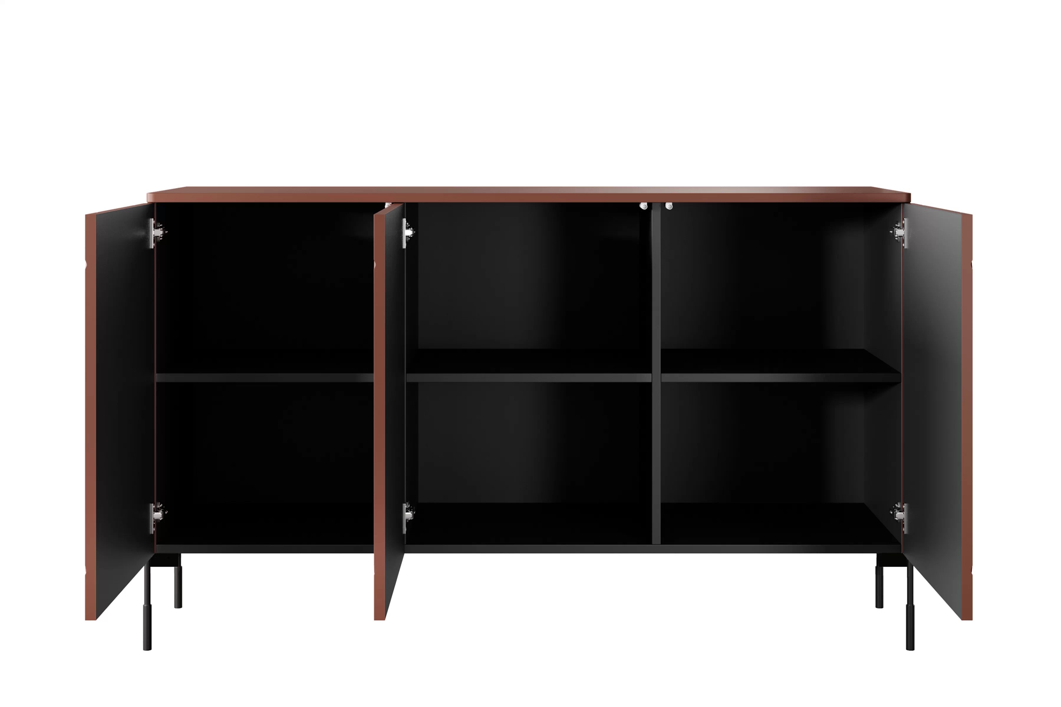 Trojdverová komoda Sonatia 150 cm - burgund / čierne nohy Komoda trojdverová Sonatia na kovových nohách 150 cm - burgund