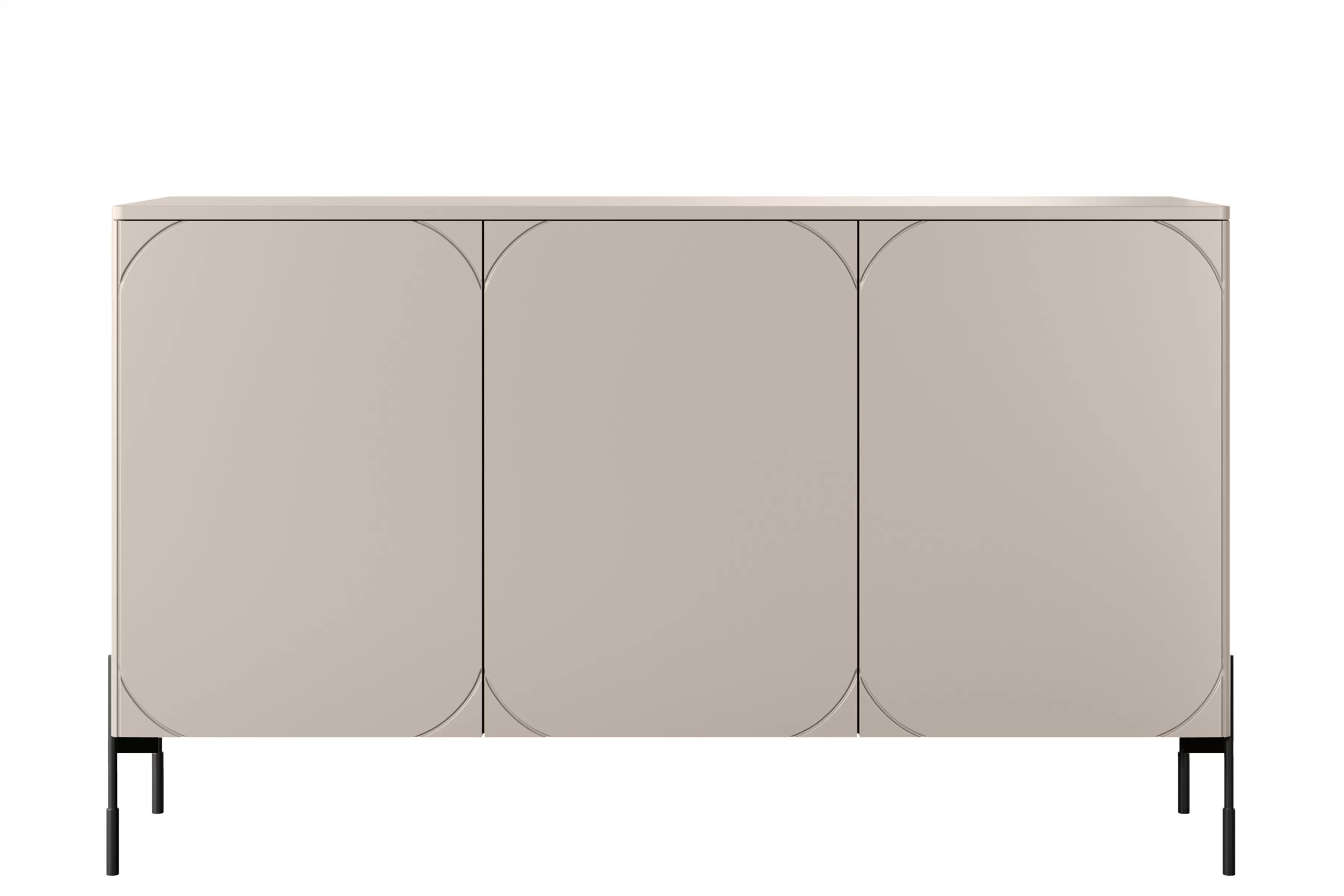 Kozmetická komoda Sonatia 150 cm s tromi dverami - kasmír / čierne nohy Komoda trojdverová Sonatia na kovových nohách 150 cm - kašmír