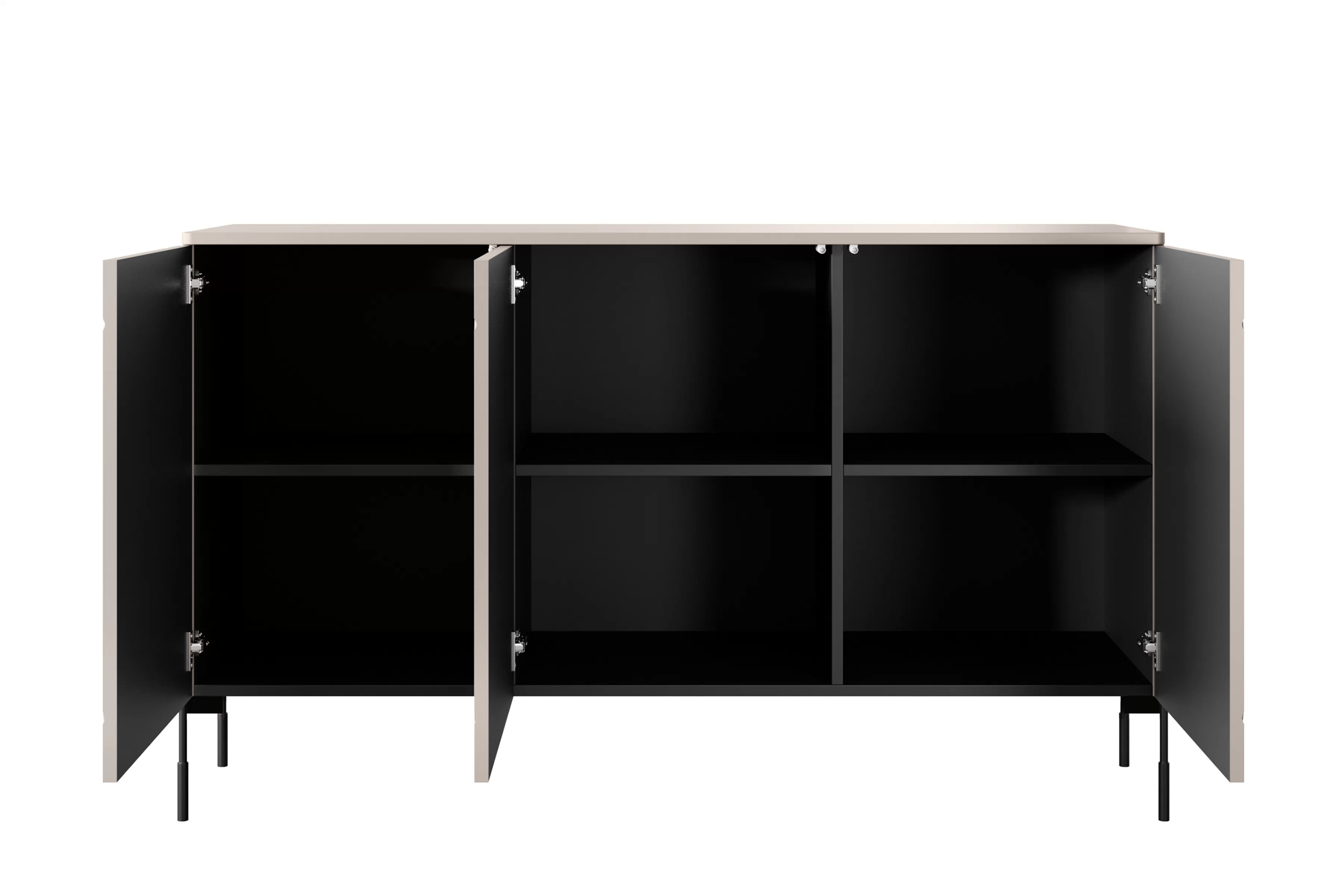 Kozmetická komoda Sonatia 150 cm s tromi dverami - kasmír / čierne nohy Komoda trojdverová Sonatia na kovových nohách 150 cm - kašmír