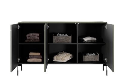 Trojdverová komoda Sonatia na kovových nohách 150 cm - olivová Komoda trojdverová Sonatia na kovových nohách 150 cm - Oliva