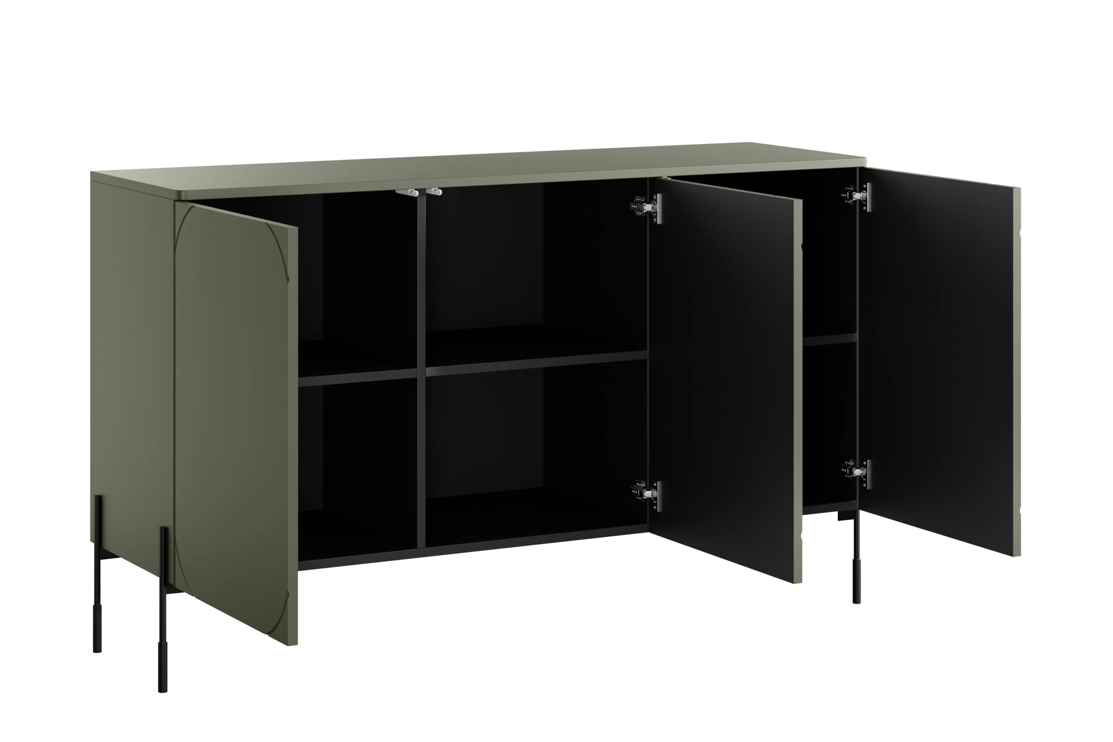 Trojdverová komoda Sonatia na kovových nohách 150 cm - olivová Komoda trojdverová Sonatia na kovových nohách 150 cm - Oliva