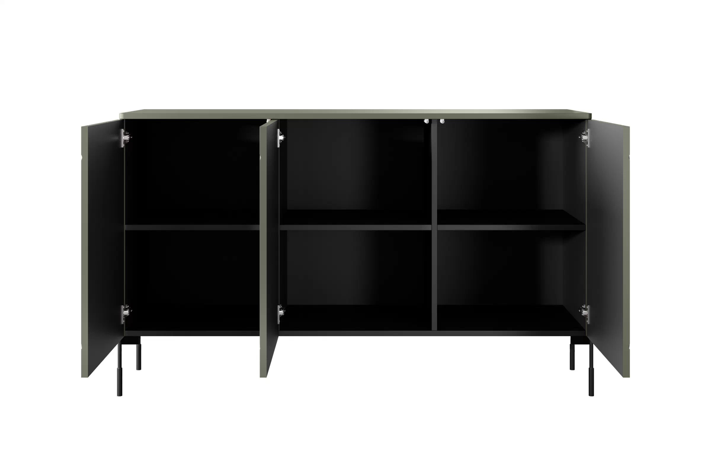 Trojdverová komoda Sonatia na kovových nohách 150 cm - olivová Komoda z policami