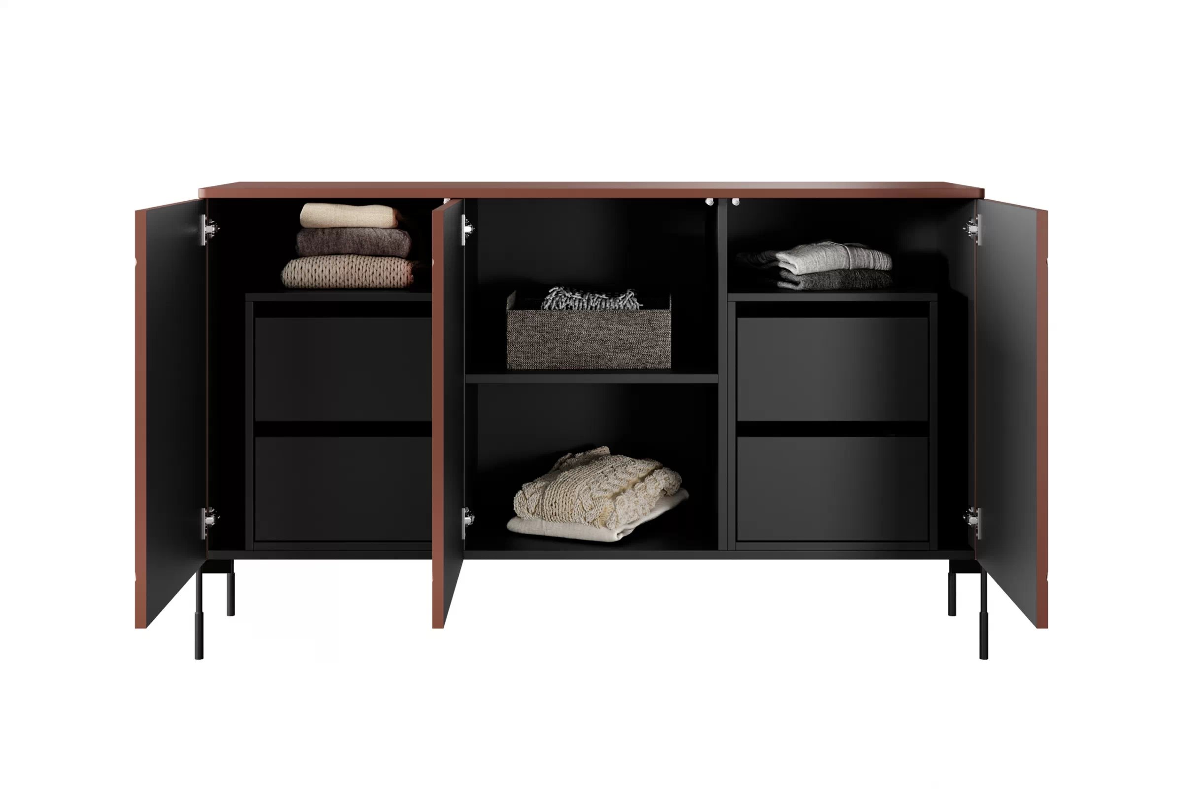 Komoda Sonatia 150 cm s 2 ukrytými zásuvkami - burgundová  priestranná Komoda