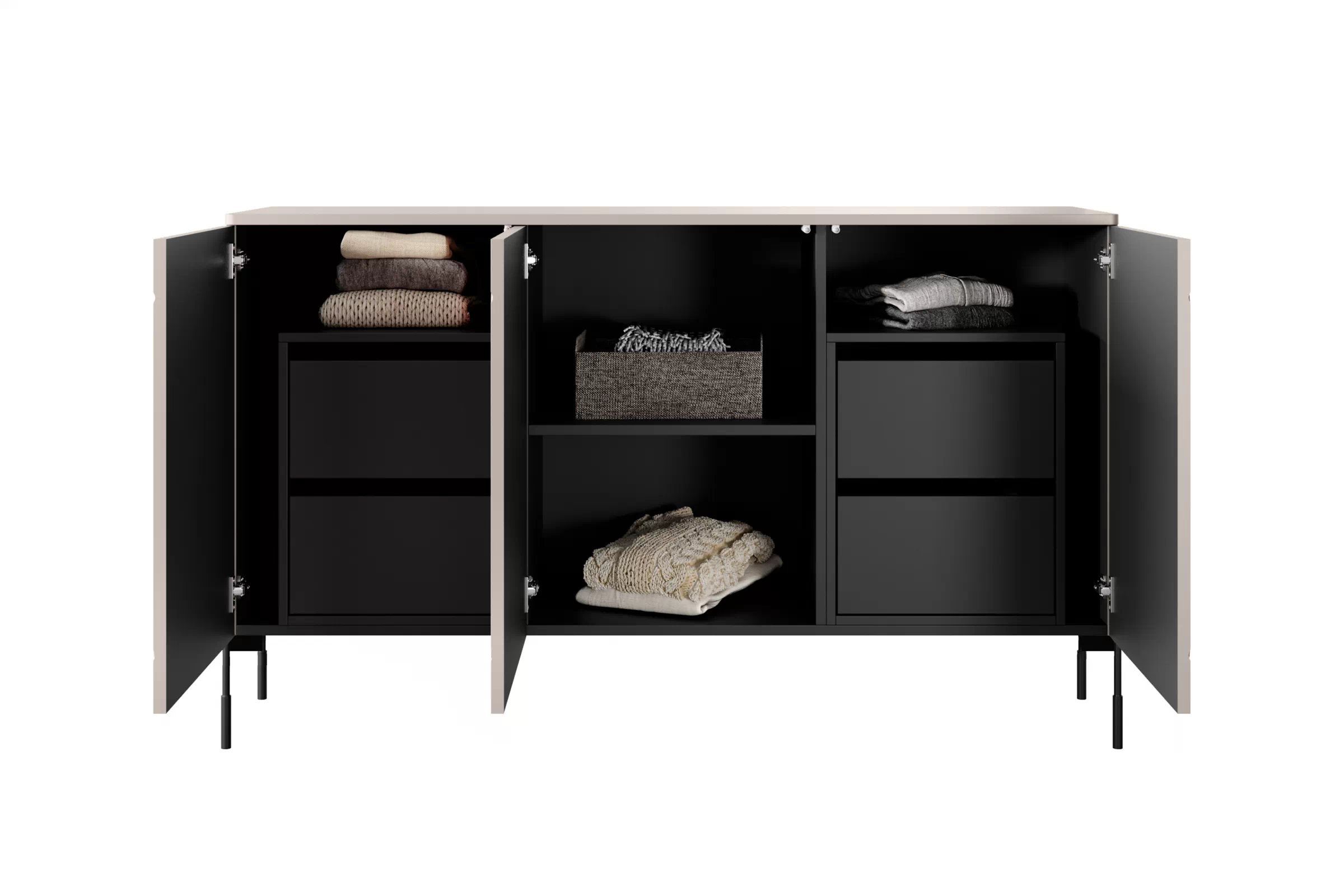 Komoda Sonatia 150 cm se čtyřmi skrytými zásuvkami - kašmír Komoda třídveřová se čtyřmi ukrytymi zásuvkami Sonatia 150 cm - kašmír