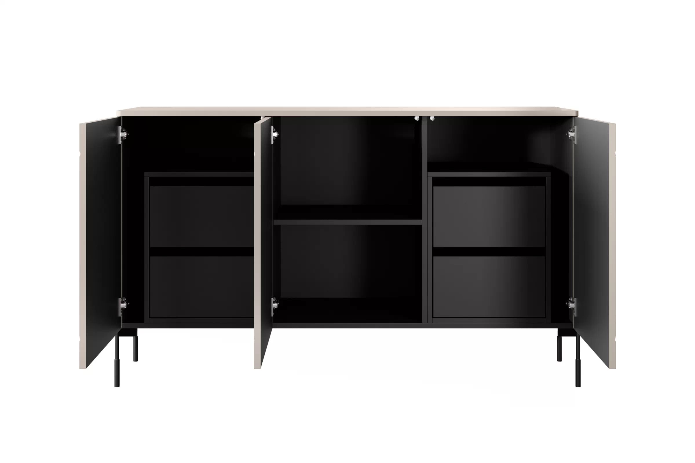 Komoda Sonatia 150 cm se čtyřmi skrytými zásuvkami - kašmír Komoda třídveřová se čtyřmi ukrytymi zásuvkami Sonatia 150 cm - kašmír