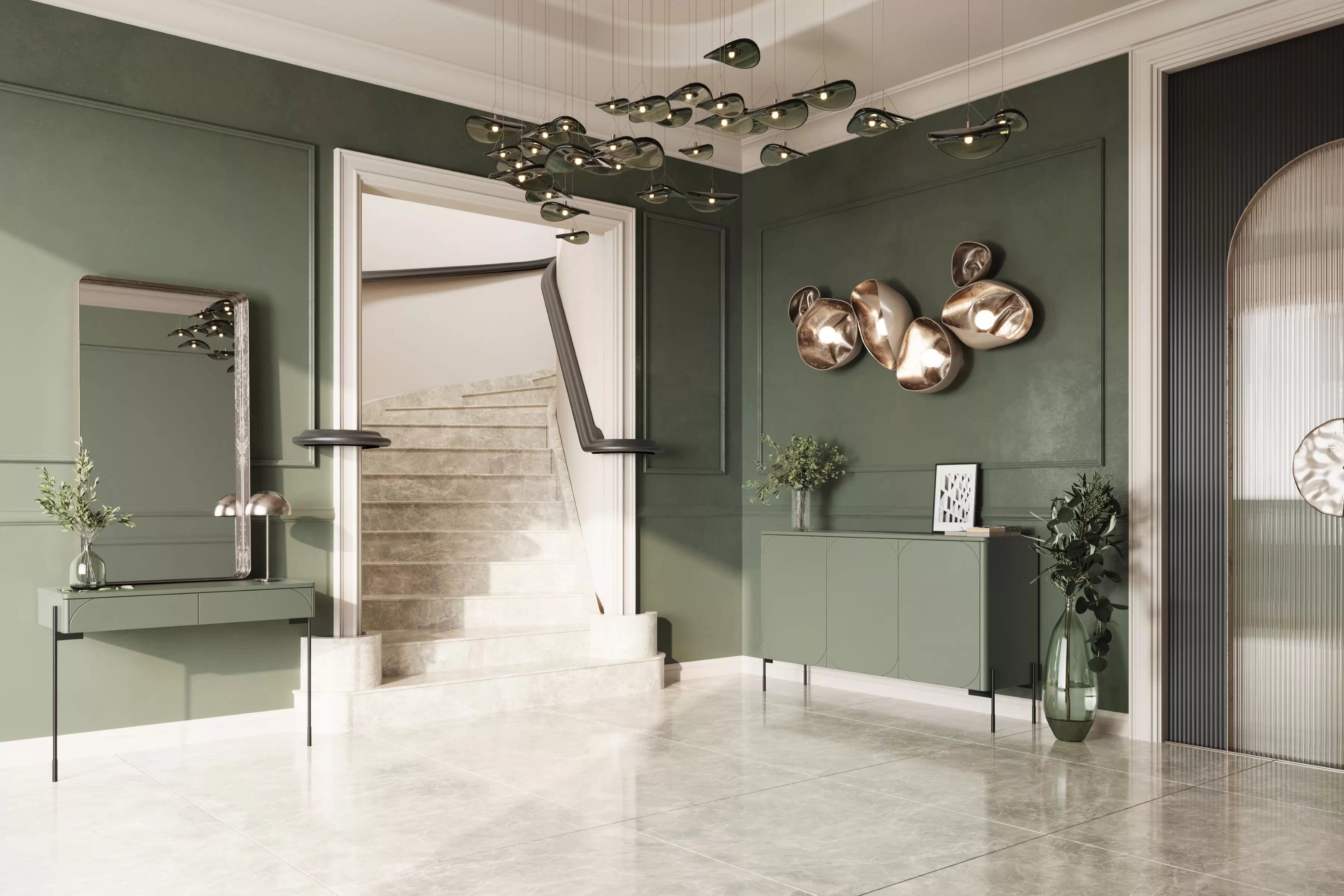 Komoda Sonatia 150 cm se čtyřmi skrytými zásuvkami - olivová Komoda třídveřová se čtyřmi ukrytymi zásuvkami Sonatia 150 cm - olivová