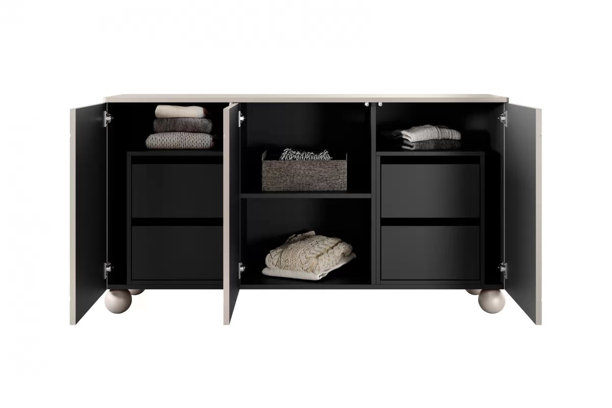 Komoda Sonatia II 150 cm se čtyřmi skrytými zásuvkami - kašmírová prostorná Komoda