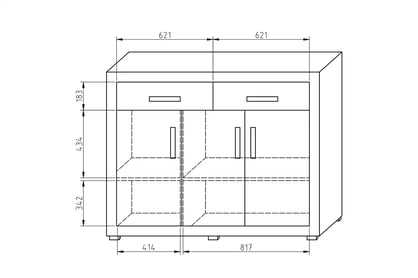 Komoda Bahama K4 - 138 cm Komoda třídveřová se dvěma zásuvkami Bahama BA-K4 Rozměry