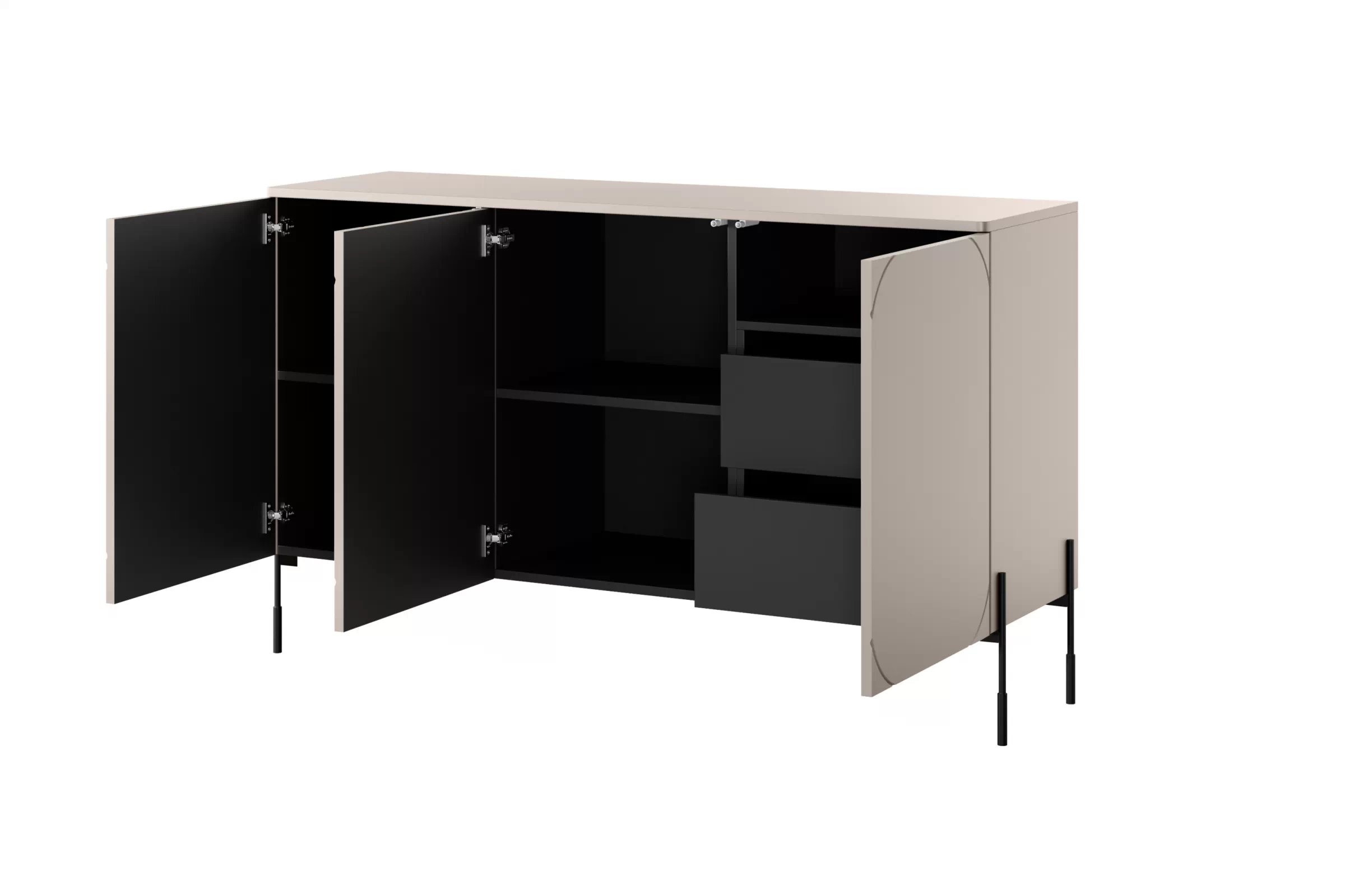 Komoda Sonatia 150 cm s 2 ukrytými zásuvkami - kašmírová Komoda z policami