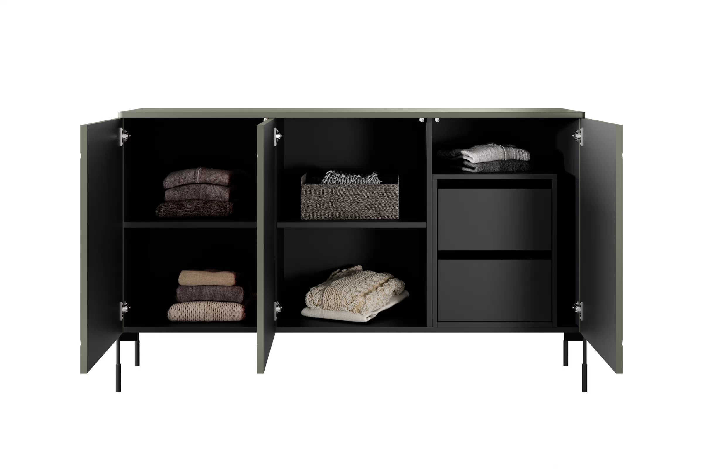 Komoda Sonatia 150 cm se dvěma skrytými zásuvkami - olivová prostorná Komoda