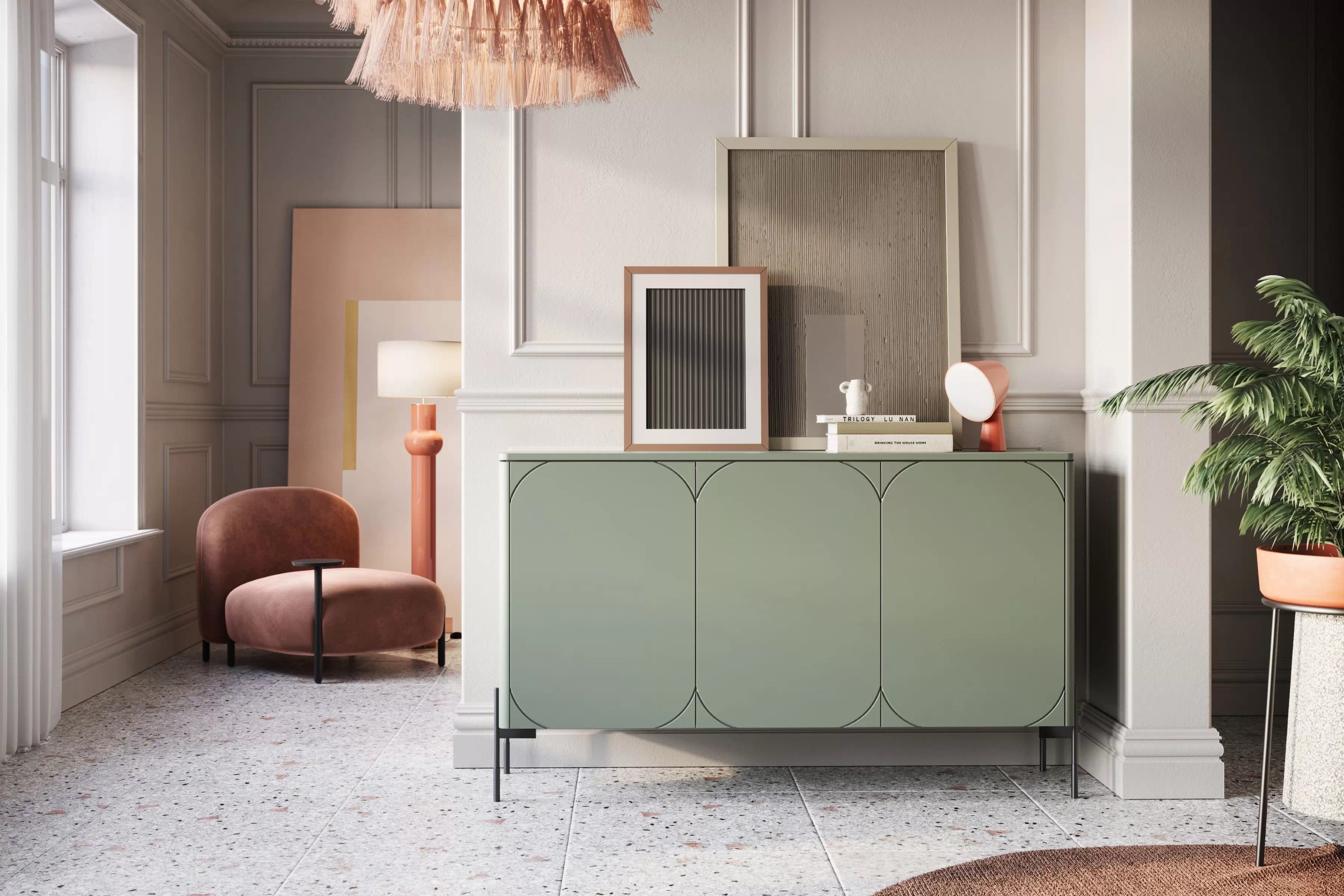 Komoda Sonatia 150 cm se dvěma skrytými zásuvkami - olivová zielona Komoda