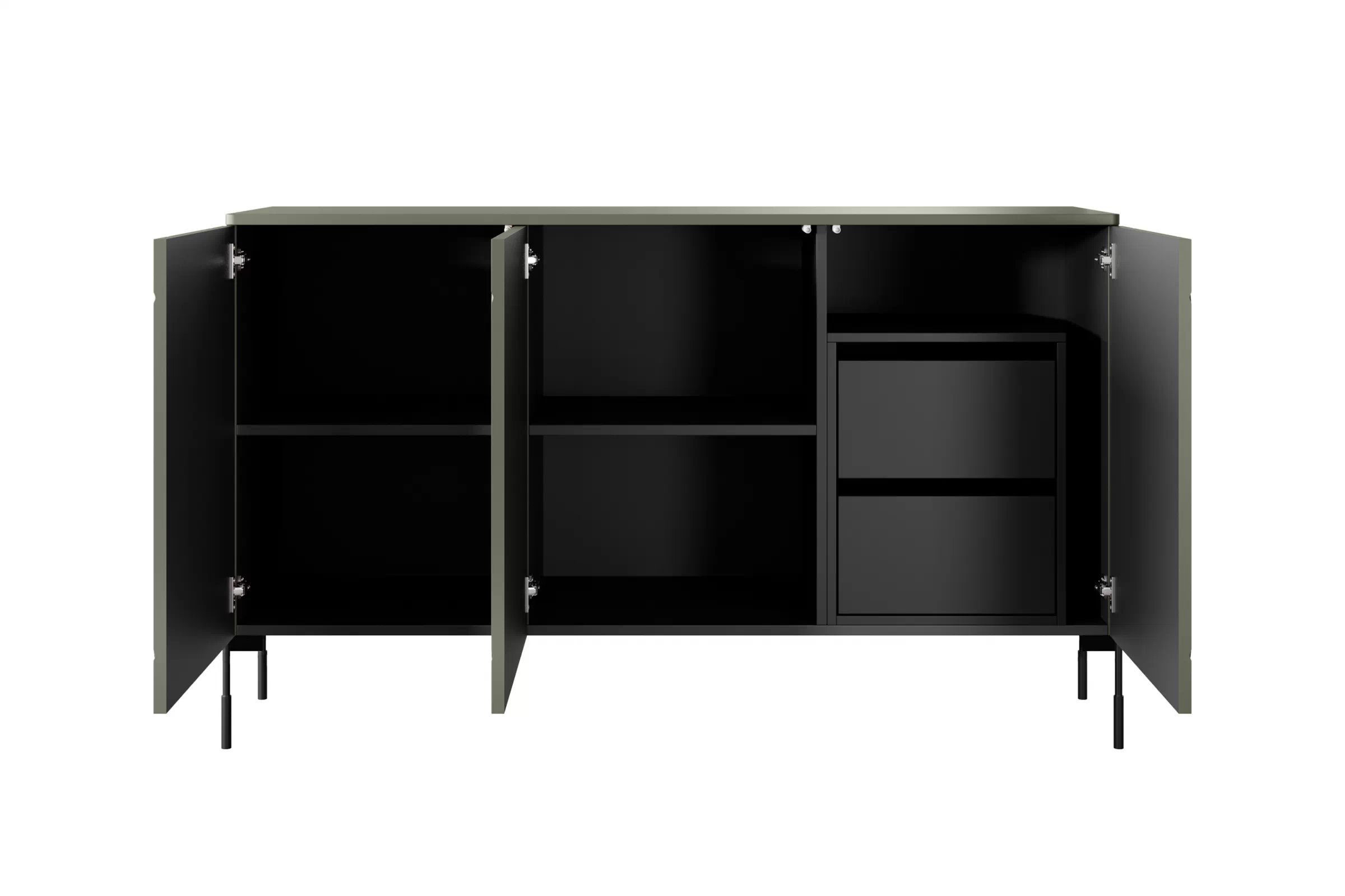 Komoda Sonatia 150 cm se dvěma skrytými zásuvkami - olivová Komoda se zásuvkami