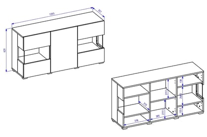 Komoda AVA 25 120 cm stojící / závěsná - dub artisan / černá Komoda stojací - závěsná z przeszkleniami AVA - artisan / Černý - Rozměry