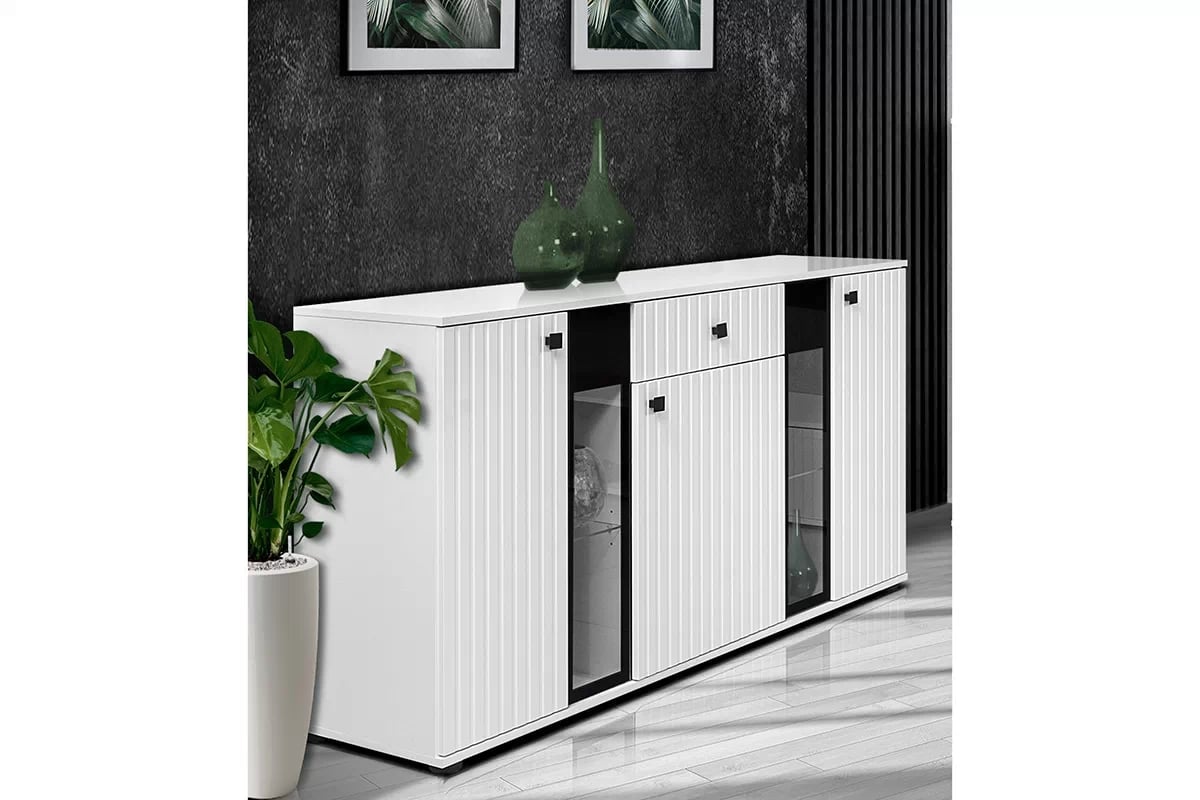 Komoda Kaja s lamelami 140 cm - biela Biela Komoda .