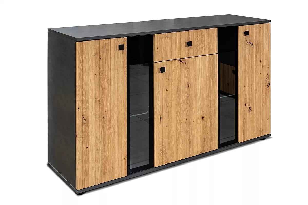 Komoda trojdverová so zásuvkou a lamelami Kaja - Dub artisan / matera Komoda . z lamelami