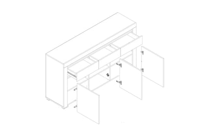 Komoda so zásuvkami Alabama ABK -1 biely mat / šedý mat Komoda trojdverová so zásuvkami Alabama ABK-1 - schéma