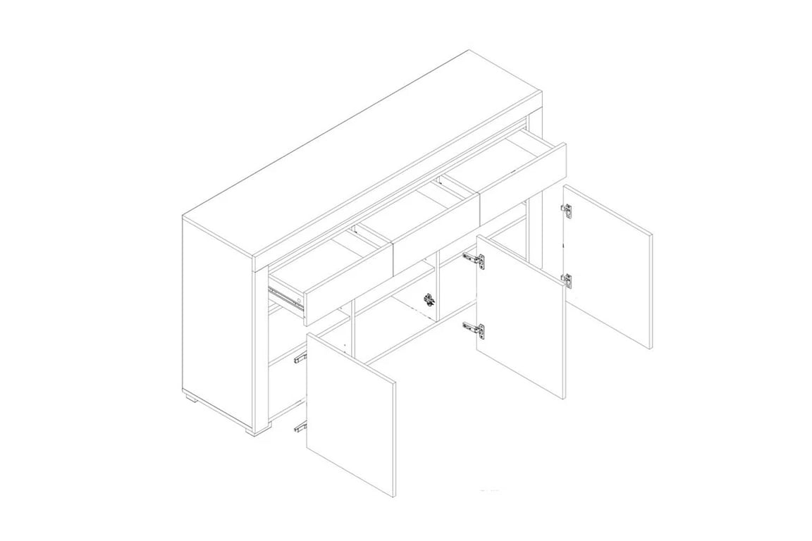 Komoda so zásuvkami Alabama ABK -1 biely mat / šedý mat Komoda trojdverová so zásuvkami Alabama ABK-1 - schéma
