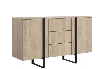 Dvojdverová komoda Verica 150 cm so zásuvkami - dub biszkoptový / čierne nohy