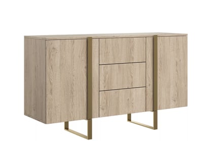 Dvojdverová komoda Verica 150 cm so zásuvkami - biszkoptový dub / zlaté nohy