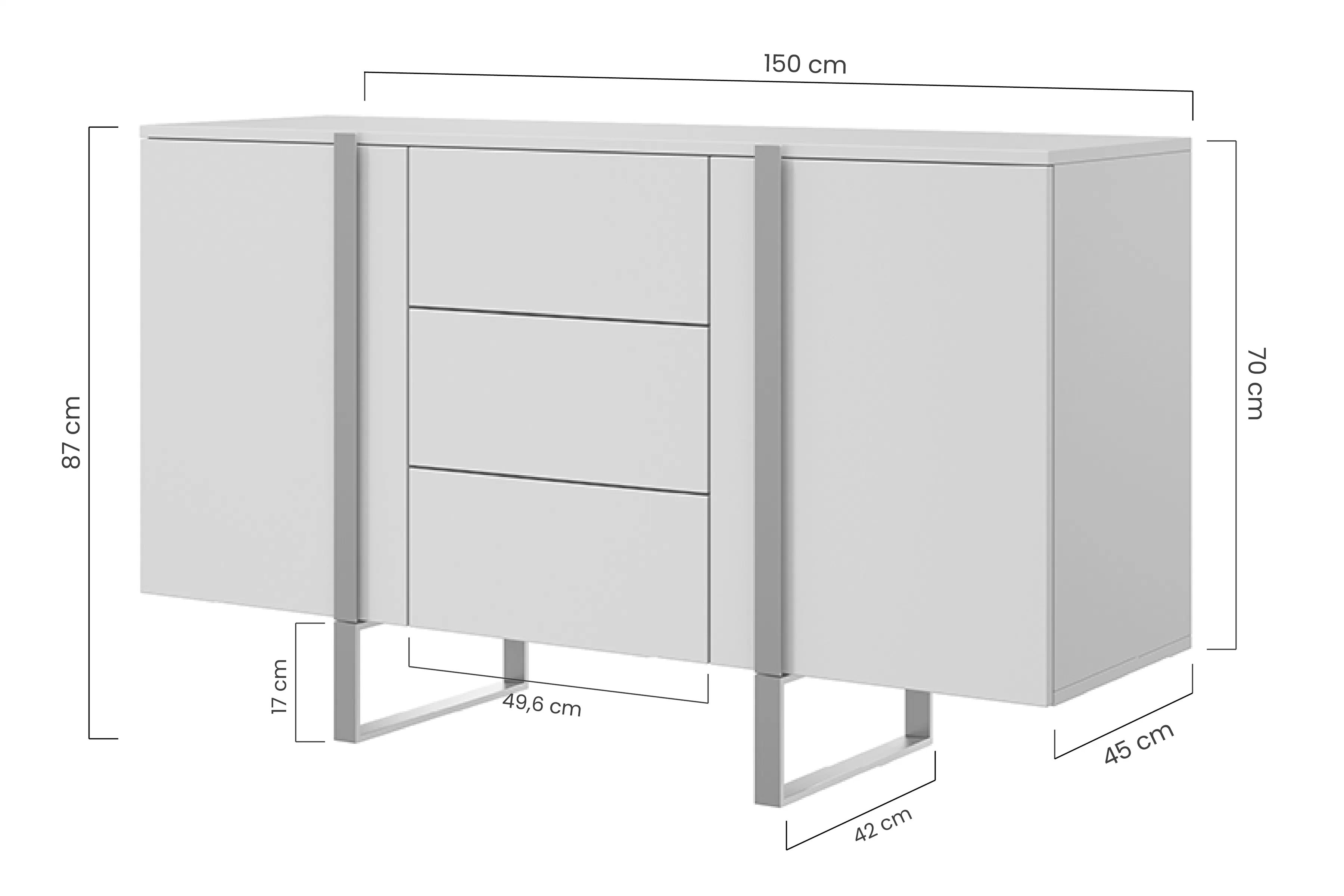 Komoda Verica 150 cm se třemi zásuvkami - dub piškotový / černé nožky Komoda Verica 150 cm se třemi  zásuvkami i metalowymi nogami - dub biszkoptowy / černá nozki