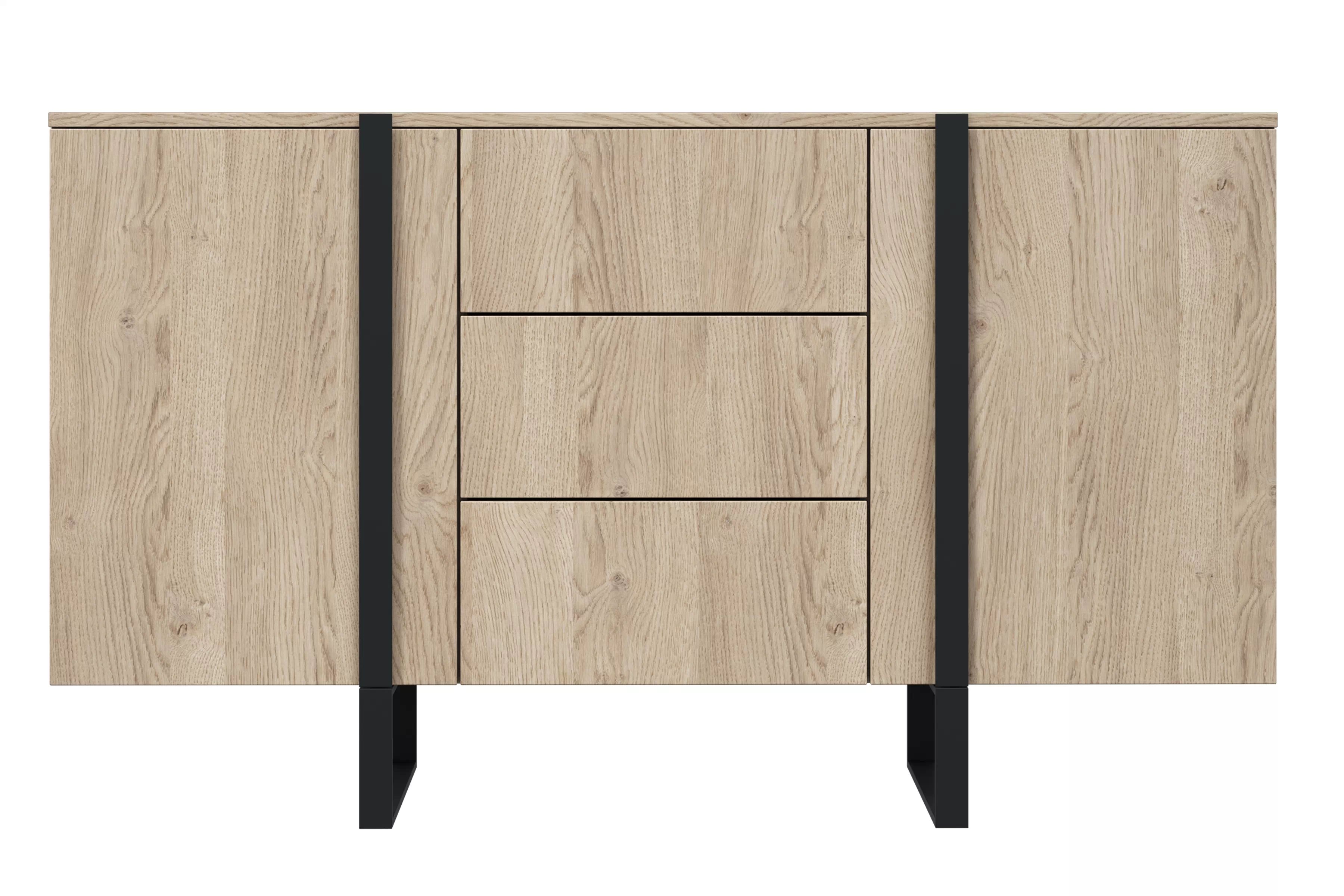 Komoda Verica 150 cm se třemi zásuvkami - dub piškotový / černé nožky Komoda Verica 150 cm se třemi  zásuvkami i metalowymi nogami - dub biszkoptowy / černá nozki