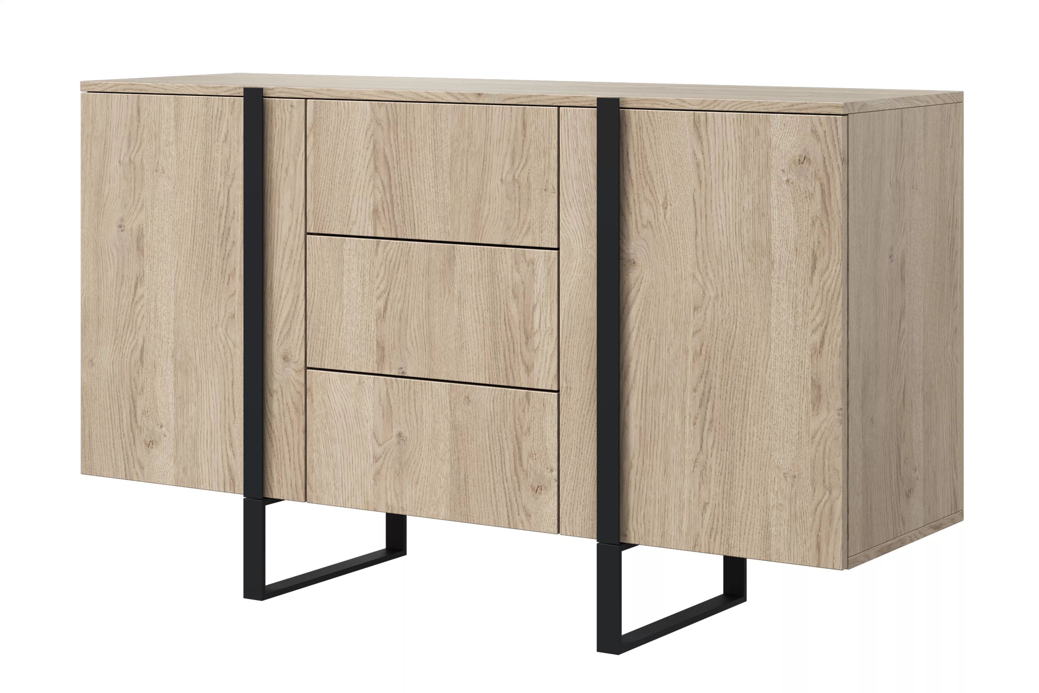 Komoda Verica 150 cm se třemi zásuvkami - dub piškotový / černé nožky Komoda Verica 150 cm se třemi  zásuvkami i metalowymi nogami - dub biszkoptowy / černá nozki