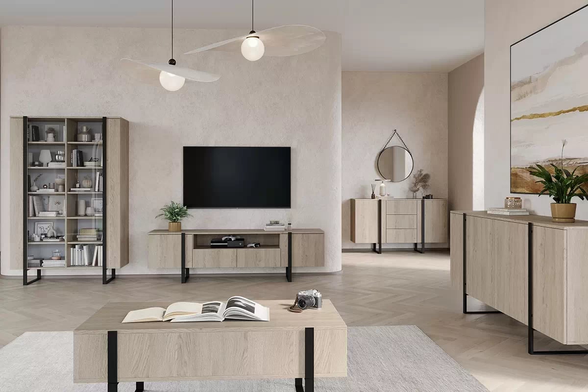 Komoda Verica 200 cm - dub piškótový / čierne nožičky Komoda Verica 200 cm - dub piškótový / čierne nožičky - vizualizácia