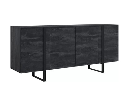 Čierna komoda Verica 200 cm so štyrmi dverami - čierny betón / čierne nožičky