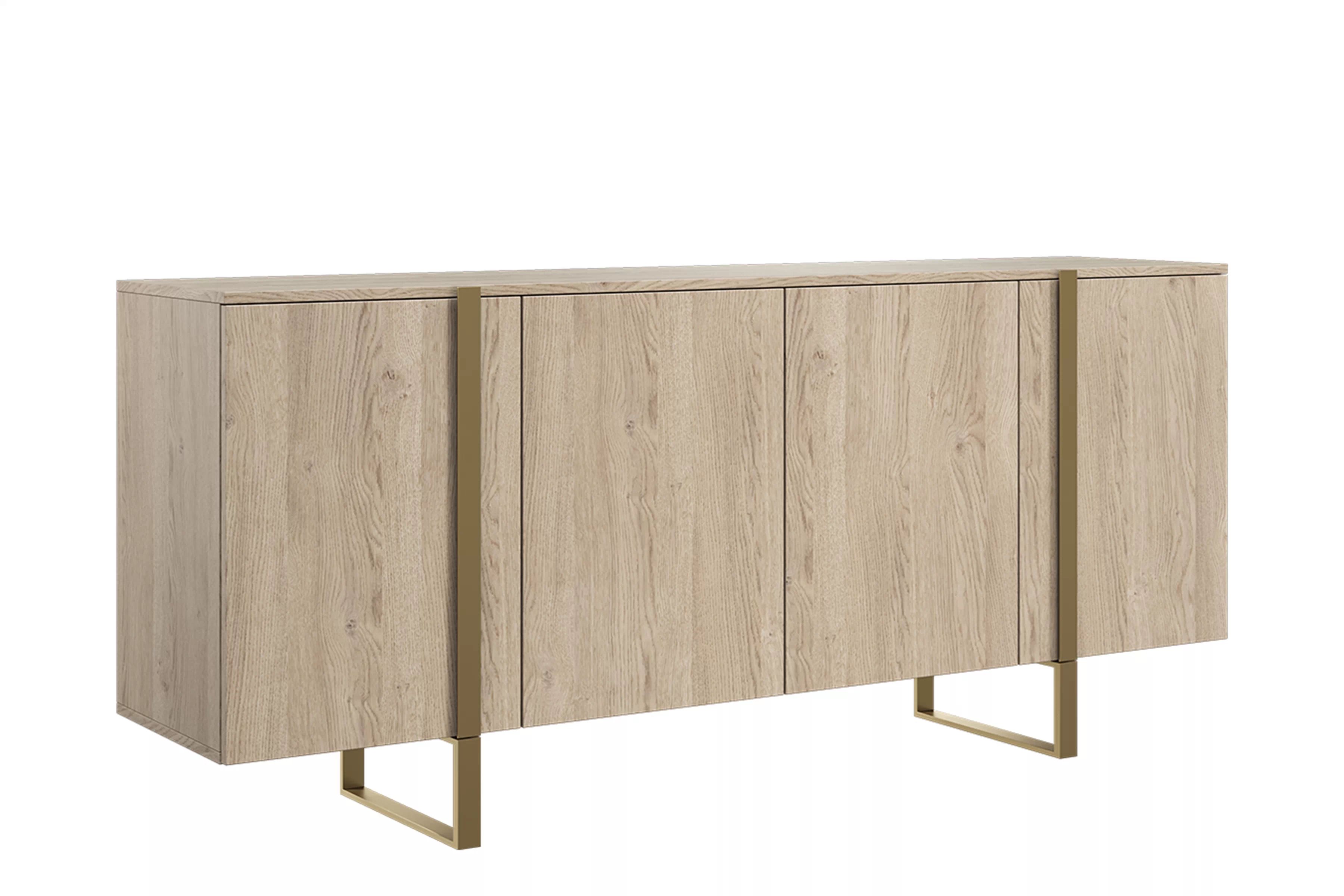 Štvor dverová komoda Verica 200 cm - bisquitový dub / zlaté nožičky Komoda Verica 200 cm štvordverová - Dub biszkoptowy / zlote nozki