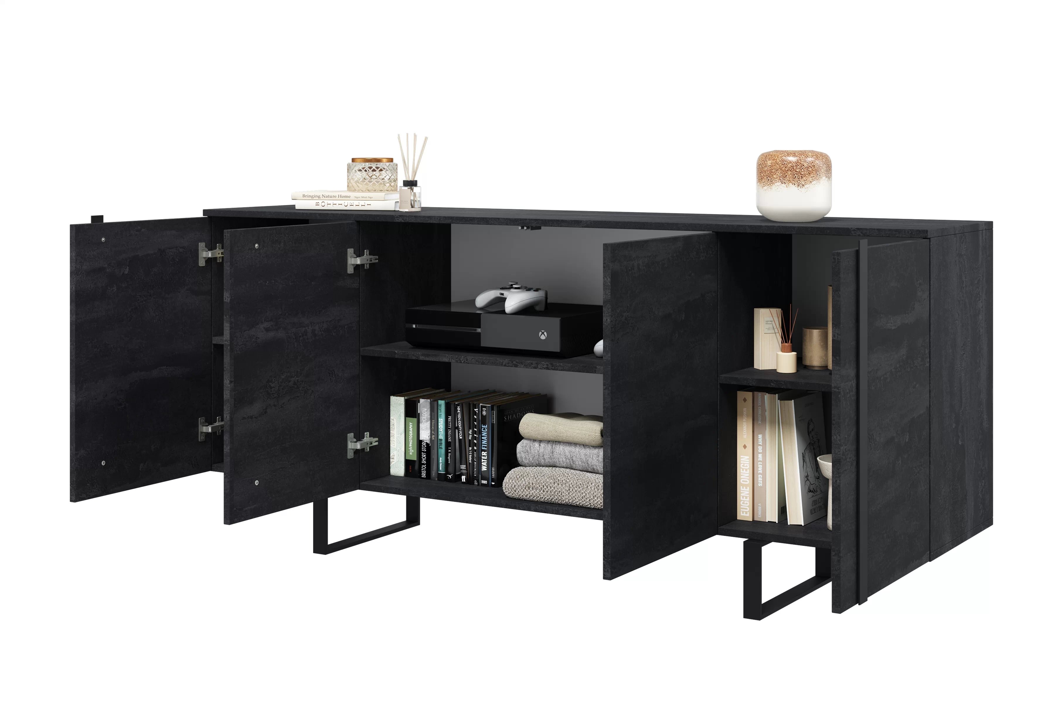 Komoda Verica 200 cm - charcoal / čierne nožičky Komoda Verica 200 cm na kovových nohách - čierny nozki / čierny nozki