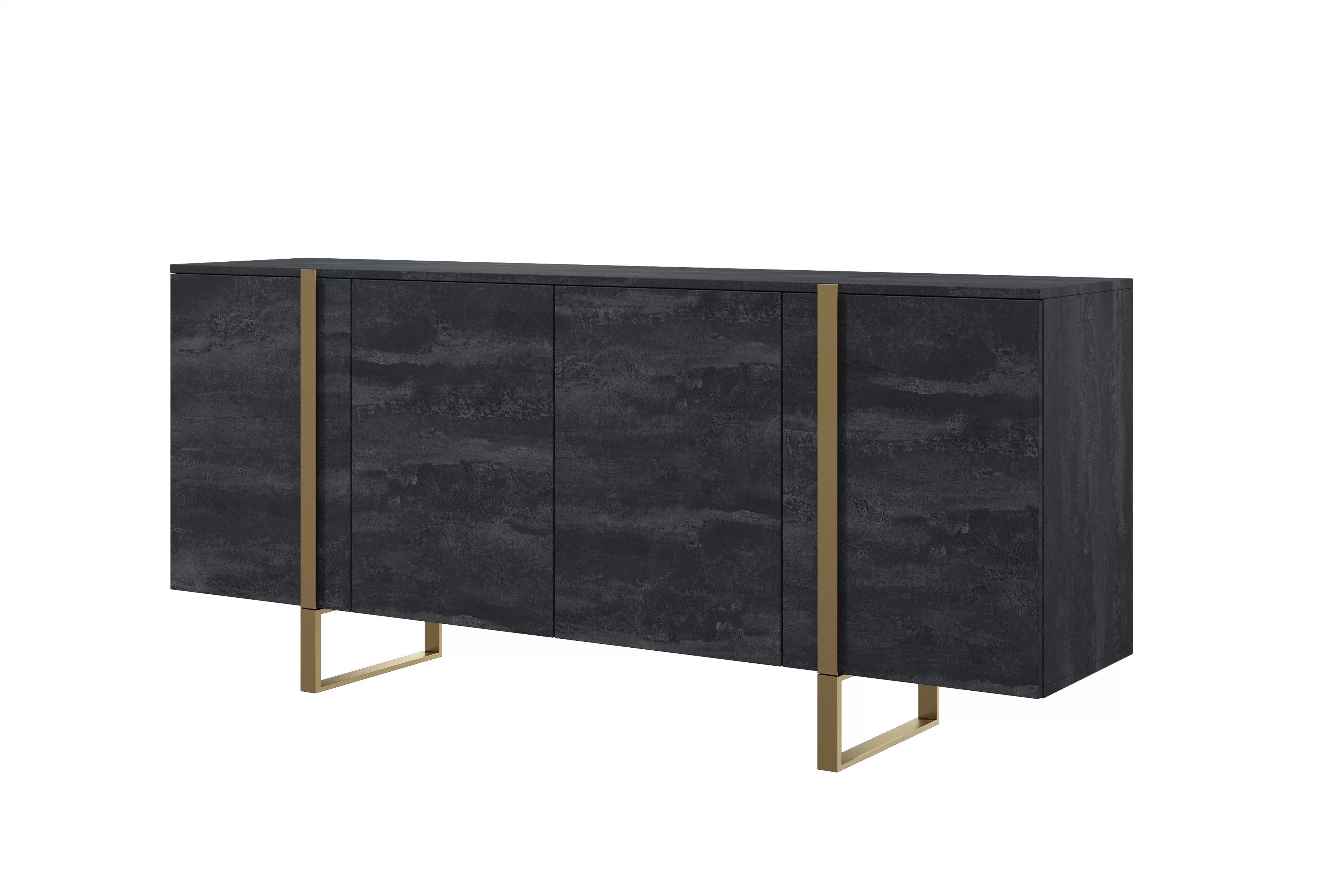 Komoda Verica 200 cm - černý beton / zlaté nohy Komoda Verica 200 cm na kovových nohách - černá beton / zlaté nozki