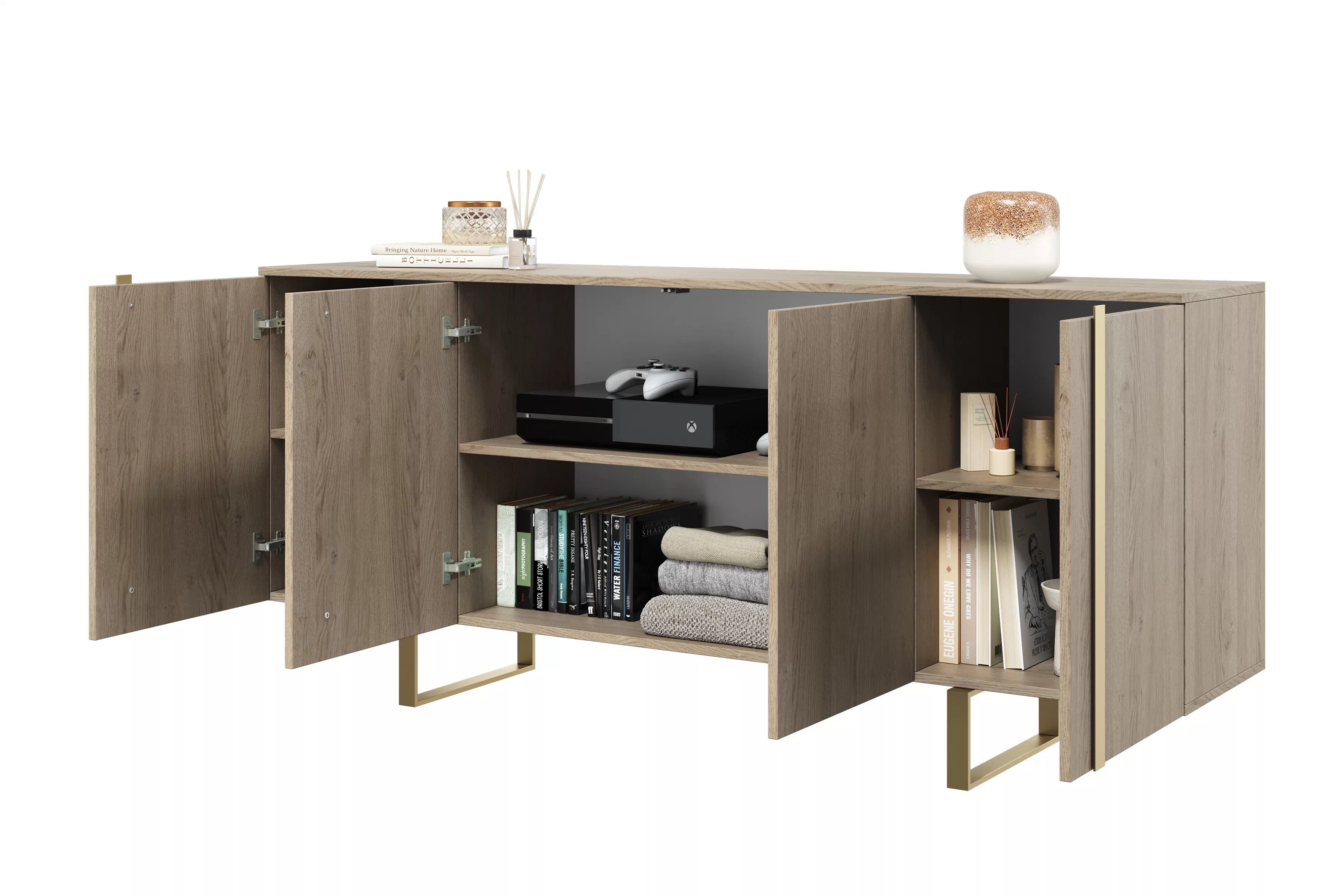 Komoda Verica 200 cm - dub piškotový / zlaté nožky Komoda Verica 200 cm na kovových nohách - dub piškotový / zlaté nozki