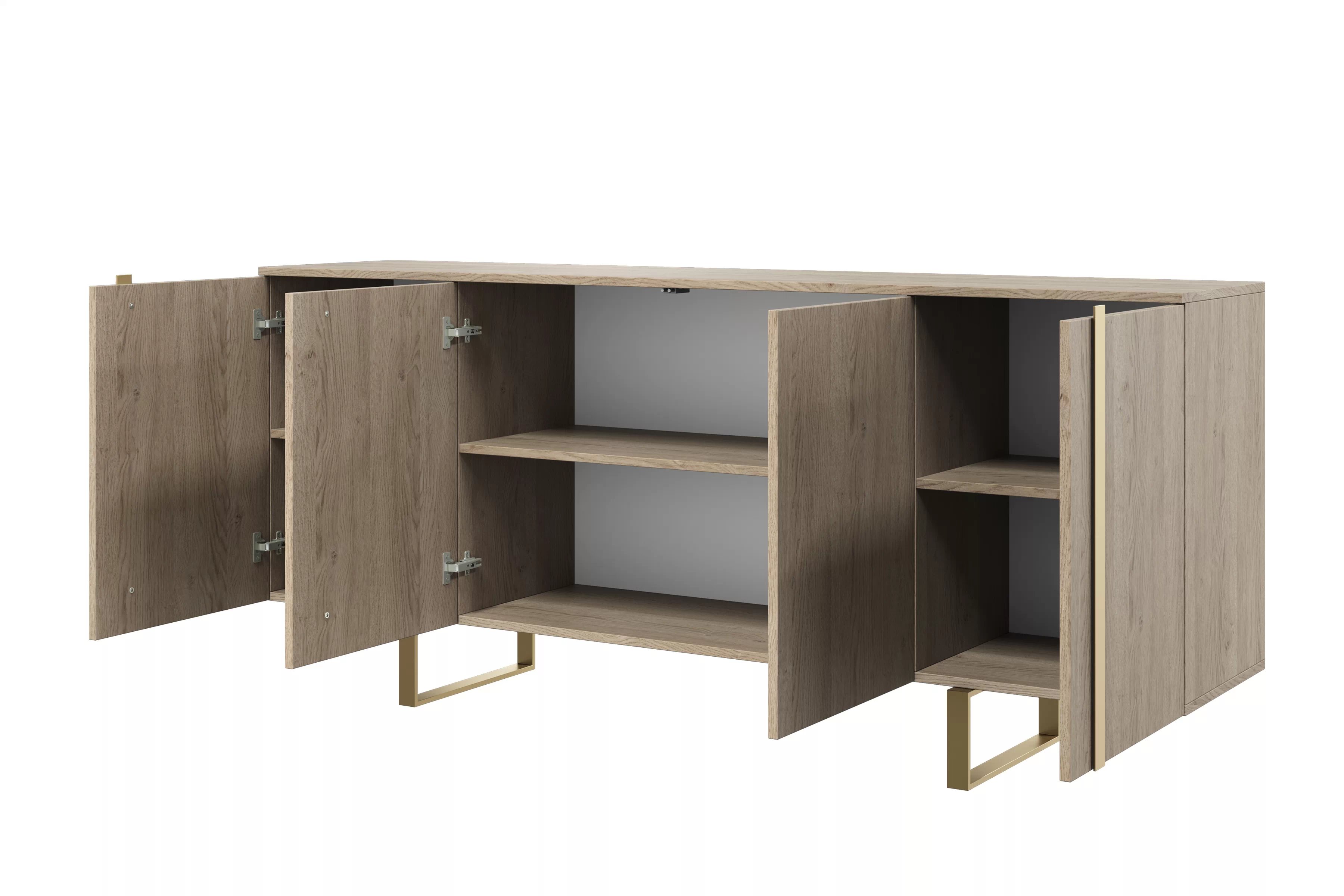 Komoda Verica 200 cm - dub piškotový / zlaté nožky Komoda Verica 200 cm na kovových nohách - dub piškotový / zlaté nozki