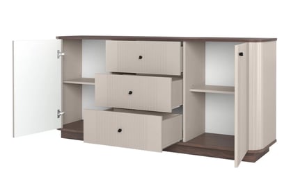 Komoda Vesper 160 cm so zásuvkami - kašmírová / orech / čierne úchytky Komoda Vesper 160 cm so zásuvkami - kašmír / Orech / čierny úchyty