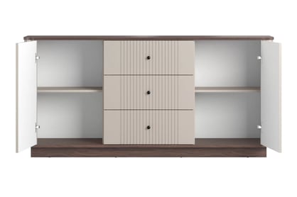 Komoda Vesper 160 cm so zásuvkami - kašmírová / orech / čierne úchytky Komoda Vesper 160 cm so zásuvkami - kašmír / Orech / čierny úchyty