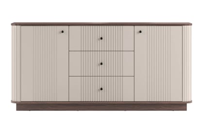 Komoda Vesper 160 cm so zásuvkami - kašmírová / orech / čierne úchytky Komoda Vesper 160 cm so zásuvkami - kašmír / Orech / čierny úchyty