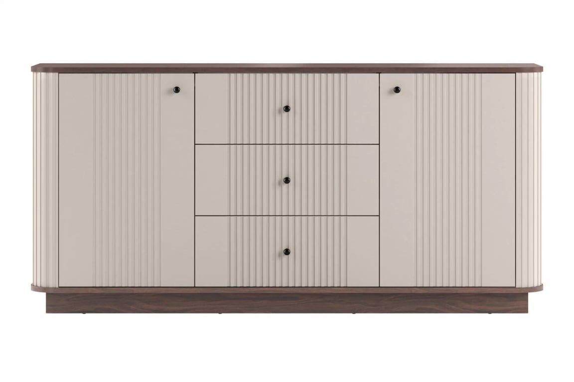 Komoda Vesper 160 cm so zásuvkami - kašmírová / orech / čierne úchytky Komoda Vesper 160 cm so zásuvkami - kašmír / Orech / čierny úchyty