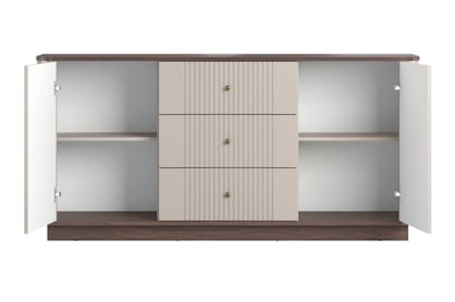 Komoda Vesper 160 cm se zásuvkami - kašmír / ořech / zlote Úchytky Komoda Vesper 160 cm se zásuvkami - kašmír / ořech / zlote Úchytky