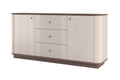 Komoda Vesper 160 cm se zásuvkami - kašmír / ořech / zlote Úchytky Komoda Vesper 160 cm se zásuvkami - kašmír / ořech / zlote Úchytky