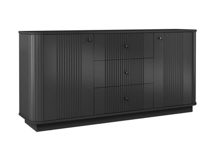 Komoda Vesper 160 cm se zásuvkami na soklu - černá / černé úchyty