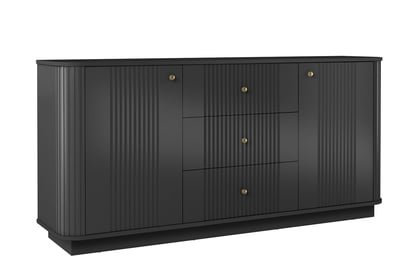 Komoda Vesper 160 cm se zásuvkami na soklu - černá / zlaté úchyty Komoda Vesper 160 cm se zásuvkami na soklu - černá / zlote Úchytky