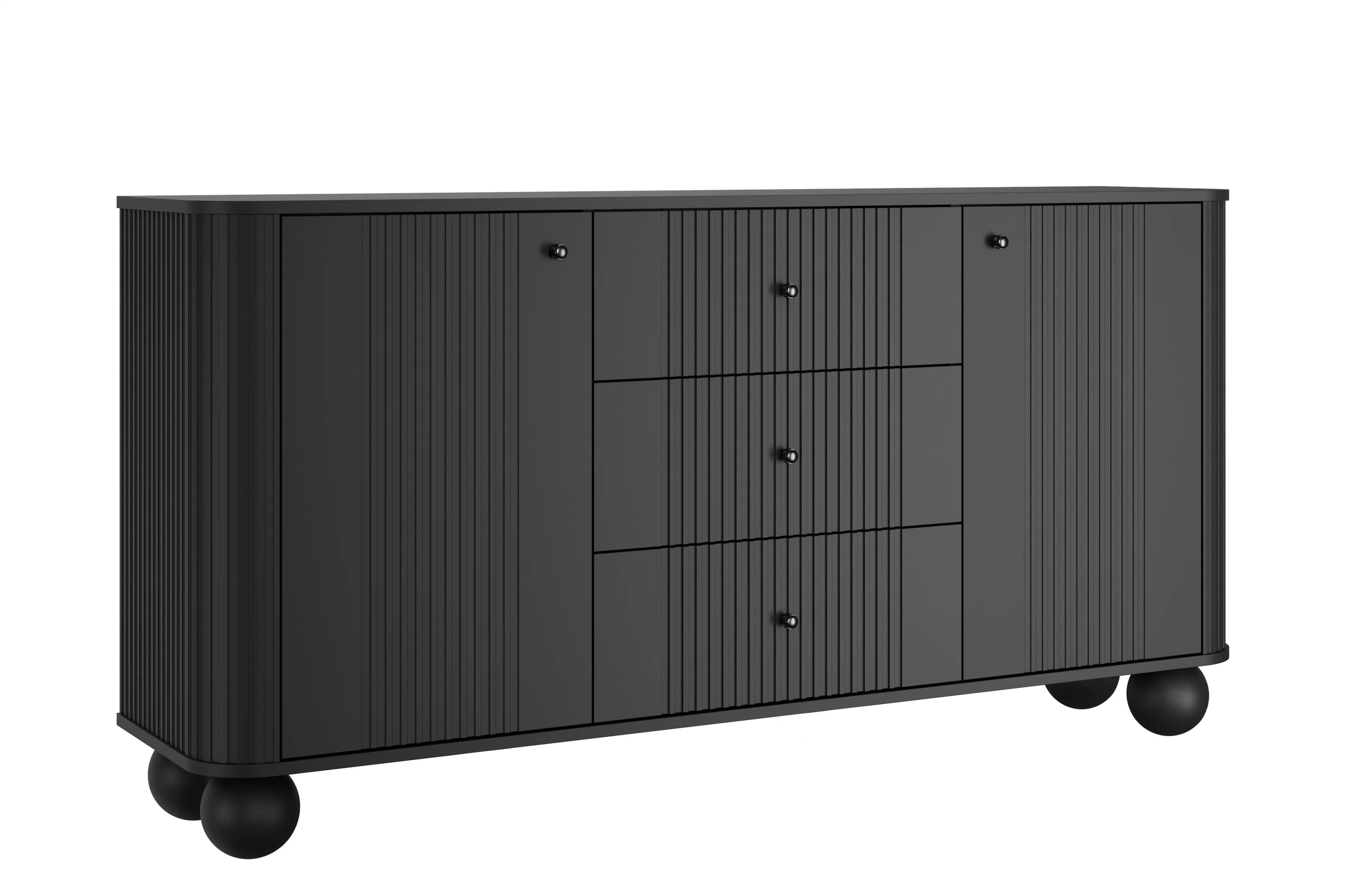 Komoda Vesper 160 cm se zásuvkami na kulových nohách - černá / černé úchyty Komoda Vesper 160 cm se zásuvkami na kulach - černá / černá Úchytky / Nohy kule
