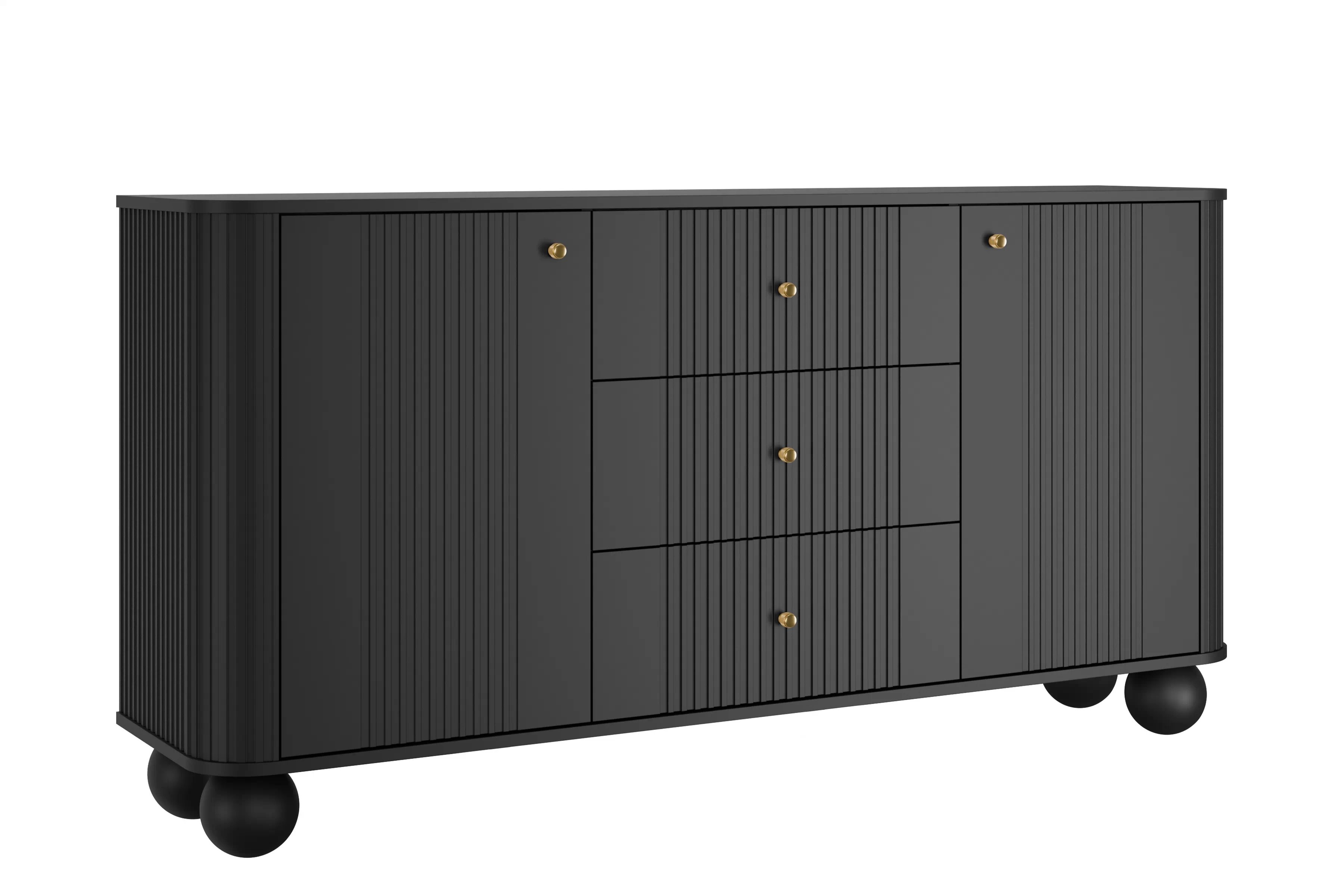 Komoda Vesper 160 cm se zásuvkami na kulových nohách - černá / zlaté úchyty / kulové nohy Komoda Vesper 160 cm se zásuvkami na kulach - černá / zlote Úchytky / Nohy kule