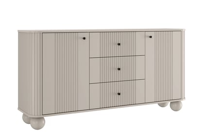 Komoda se zásuvkami Vesper 160 cm - kašmír / černé úchytky / kulaté nohy