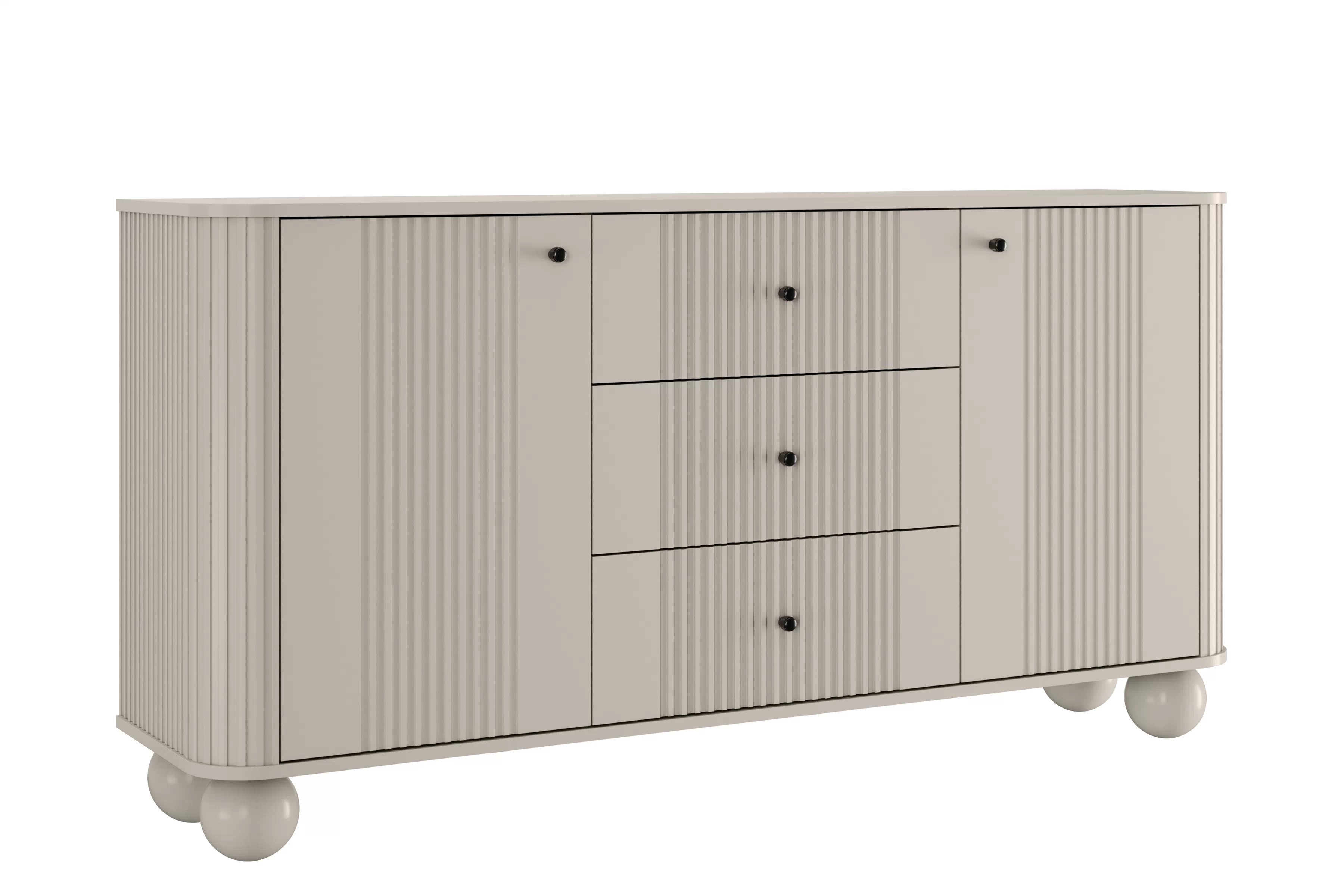 Komoda se zásuvkami Vesper 160 cm - kašmír / černé úchytky / kulaté nohy Komoda Vesper 160 cm se zásuvkami na kulach - kašmír / černá Úchytky / Nohy kule