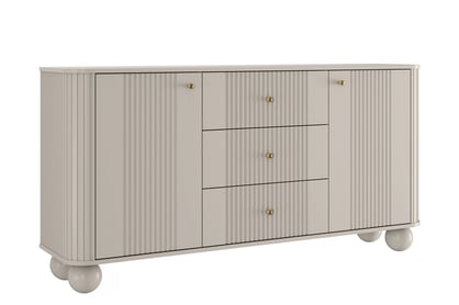 Komoda Versper 160 cm - kašmírová / zlaté úchytky / kulaté nohy kašmír