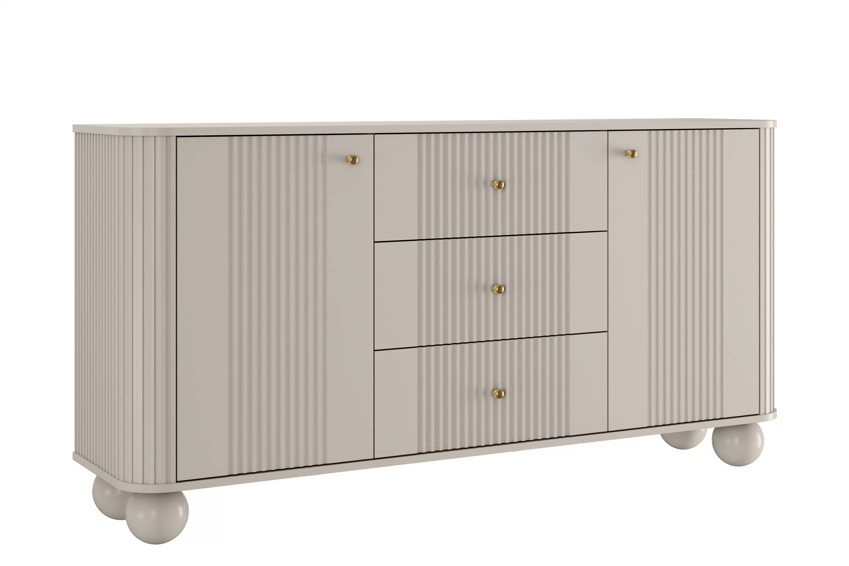 Komoda Versper 160 cm - kašmírová / zlaté úchytky / kulaté nohy kašmír Komoda Vesper 160 cm se zásuvkami na kulach - kašmír / zlote Úchytky / Nohy kule