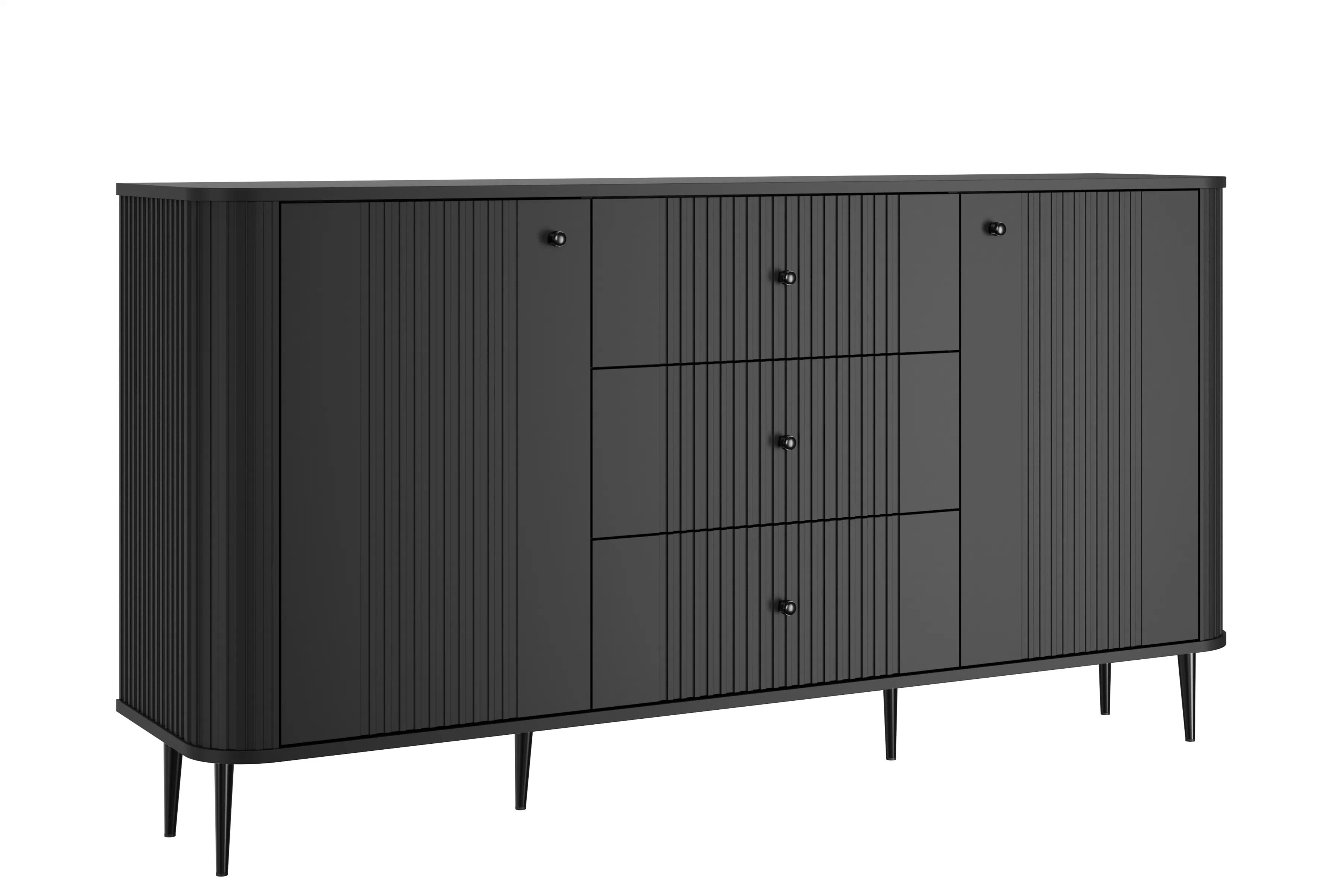 Komoda Vesper 160 cm se zásuvkami na nožkách - černá / černé nohy Komoda Vesper 160 cm se zásuvkami na nožkách - černá / černé nožičky