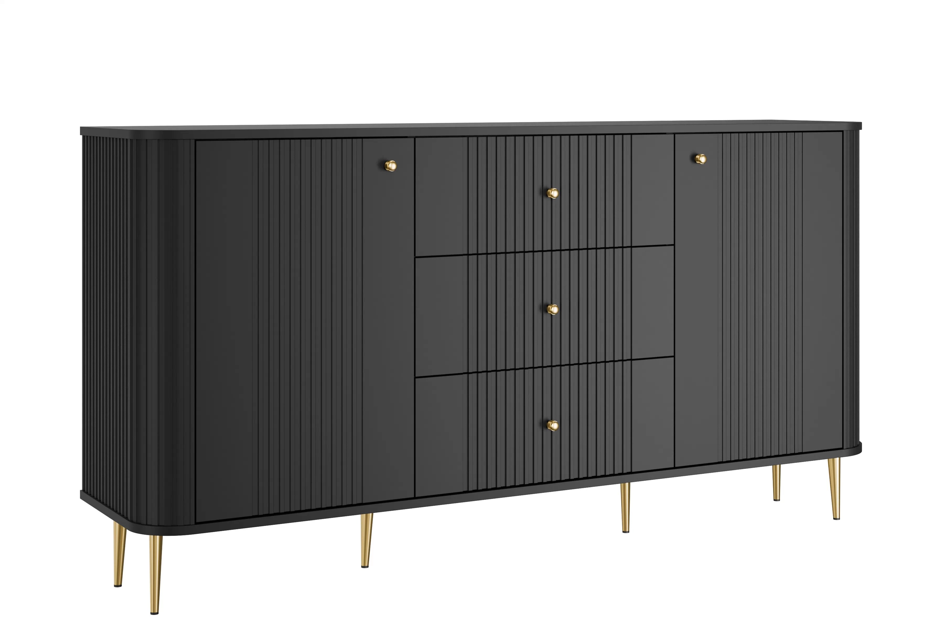 Komoda se zásuvkami Vesper 160 cm - černá / zlaté nohy Komoda Vesper 160 cm se zásuvkami na nožkách - černá / zlote Nohy