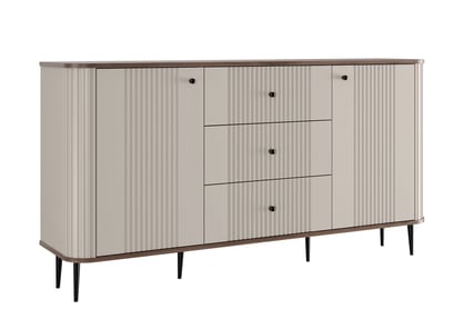 Komoda Vesper 160 cm se zásuvkami na nožkách - kašmír / ořech / černé nohy